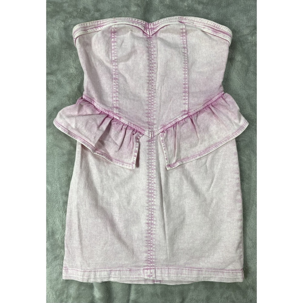 Idem Ditto Dress Womens Small Pink Strapless‎ Denum Boho Fairy Flare Faded Y2K